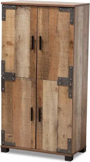Baxton Studio Cyrille Modern and Contemporary Farmhouse Rustic Finished Wood 4-Door Shoe Cabinet