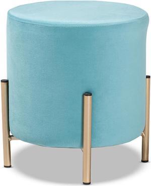 Baxton Studio Thurman Contemporary Glam and Luxe Sky Blue Velvet Fabric Upholstered and Gold Finished Metal Ottoman