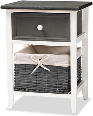 Baxton Studio Shadell Modern Transitional Two-Tone Dark Grey and White Finished Wood 1-Drawer Storage Unit with Basket