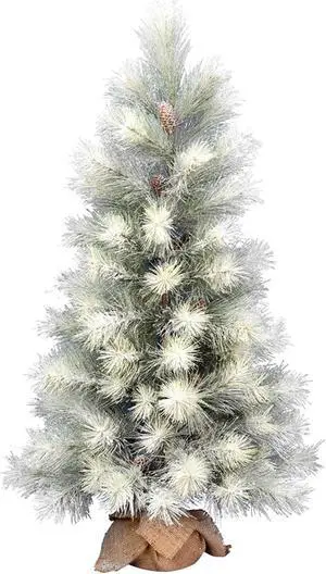 48" Norfolk Frsted Pine Tree Burlap Base