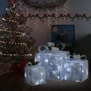 vidaXL 3x Decorative Christmas Gift Boxes White Outdoor Indoor Gift Box Xmas