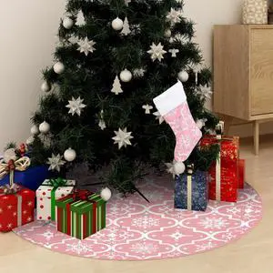 vidaXL Luxury Christmas Tree Skirt with Sock Pink 48" Fabric