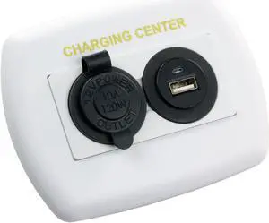 JR Products 15085 12V/USB Charging Center - White