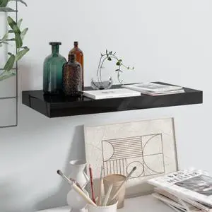 vidaXL Floating Wall Shelf High Gloss Black 19.7"x9.1"x1.5" MDF vidaXL Floating Wall Shelf High Gloss Black 19.7"x9.1"x1.5" MDF