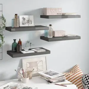 vidaXL Floating Wall Shelves 4 pcs High Gloss Gray 19.7"x9.1"x1.5" MDF