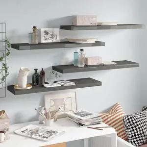 vidaXL Floating Wall Shelves 4 pcs High Gloss Gray 35.4"x9.3"x1.5" MDF