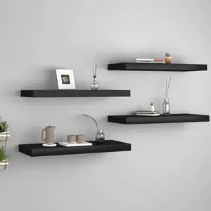 vidaXL Floating Wall Shelves 4 pcs Black 23.6"x9.3"x1.5" MDF