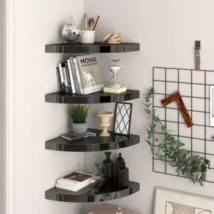 vidaXL Floating Corner Shelves 4 pcs High Gloss Black 13.8"x13.8"x1.5" MDF