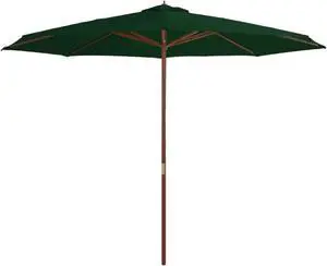 vidaXL Outdoor Parasol with Wooden Pole 137.8" Green