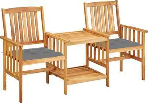 vidaXL Garden Chairs with Tea Table and Cushions Solid Acacia Wood vidaXL Garden Chairs with Tea Table and Cushions Solid Acacia Wood