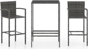 vidaXL 3 Piece Garden Bar Set Poly Rattan Gray vidaXL 3 Piece Garden Bar Set Poly Rattan Gray