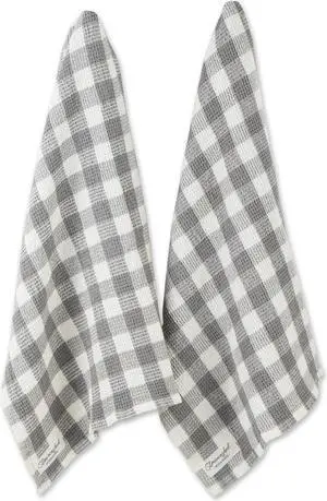 DII Dove Gray Checker Washed Waffle Dishtowel (Set of 2)