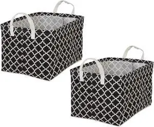 DII PE-Coated Cotton Polyester Laundry Bin Lattice Black Rectangle Extra Large 12.5x17.5x10.5 (Set of 2)