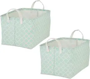 DII PE-Coated Cotton Polyester Laundry Bin Lattice Aqua Rectangle Extra Large 12.5x17.5x10.5 (Set of 2)