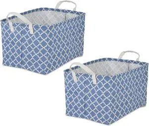 DII PE-Coated Cotton Polyester Laundry Bin Lattice French Blue Rectangle Extra Large 12.5x17.5x10.5 (Set of 2)