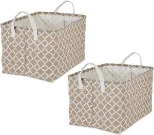 DII PE-Coated Cotton Polyester Laundry Bin Lattice Stone Rectangle Extra Large 12.5x17.5x10.5 (Set of 2)