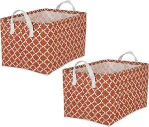 DII PE-Coated Cotton Polyester Laundry Bin Lattice Cinnamon Rectangle Extra Large 12.5x17.5x10.5 (Set of 2)