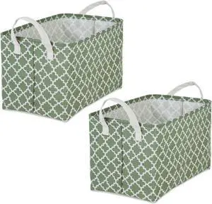 DII PE-Coated Cotton Polyester Laundry Bin Lattice Artichoke Green Rectangle Large 10.5x17.5x10.5 (Set of 2)