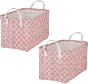 DII PE-Coated Cotton Polyester Laundry Bin Lattice Rose Rectangle Large 10.5x17.5x10.5 (Set of 2)