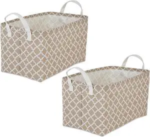 DII PE-Coated Cotton Polyester Laundry Bin Lattice Stone Rectangle Large 10.5x17.5x10.5 (Set of 2)