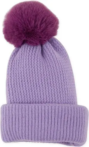 Hadley Wren Plush Knit Pom Pom Beanie, Purple