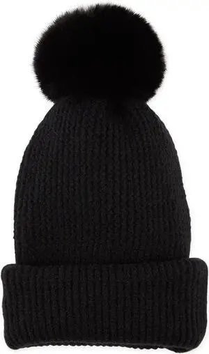 Hadley Wren Plush Knit Pom Pom Beanie, Black
