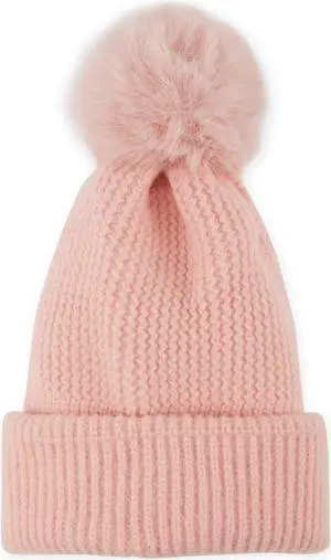 Hadley Wren Plush Knit Pom Pom Beanie, Pink