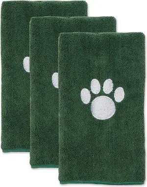 DII Hunter Green Embroidered Paw Small Pet Towel (Set of 3)