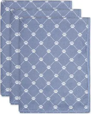 DII Stonewash Blue Printed Trellis Paw Small Pet Towel (Set of 3)