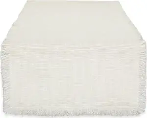 DII Cream Sugar Basket Fringe Table Runner 14x72