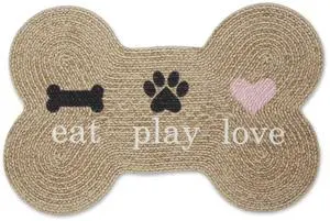 DII Stone Eat Play Love Bone Shaped Pet Mat 16x24