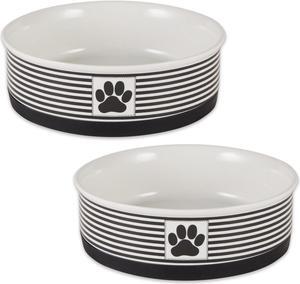 DII Pet Bowl Paw Patch Stripe, Black, Large 7.5Dx2.4H (Set of 2)