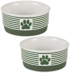 DII Pet Bowl Paw Patch Stripe, Hunter Green, Small 4.25Dx2H (Set of 2)
