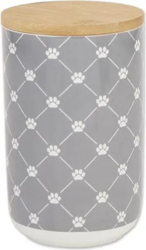 DII Gray Trellis Paw Ceramic Treat Canister