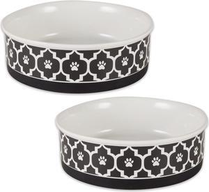 DII Pet Bowl Lattice Black Large 7.5Dx2.4H (Set of 2)