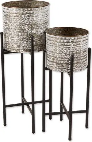 DII Asst White Wash Galvanized Bucket Plant Stand (Set of 2)