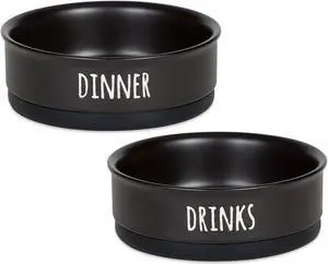 DII Pet Bowl Dinner And Drinks Black Medium (Set of 2)