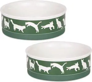 DII Pet Bowl Cats Meow Hunter Green Medium 6Dx2H (Set of 2)