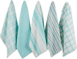 DII Asst Aqua Woven Dishtowels (Set of 5)