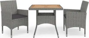 vidaXL 3 Piece Garden Dining Set Gray Poly Rattan and Acacia Wood vidaXL 3 Piece Garden Dining Set Gray Poly Rattan and Acacia Wood