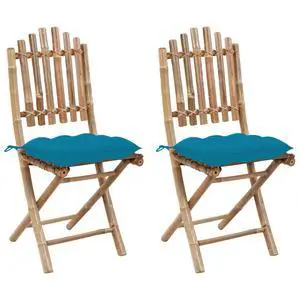 vidaXL Folding Garden Chairs 2 pcs with Cushions Bamboo vidaXL Folding Garden Chairs 2 pcs with Cushions Bamboo