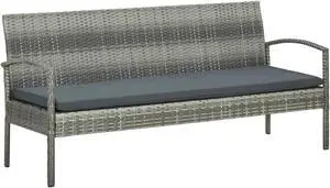 vidaXL 3-Seater Garden Sofa with Cushion Gray Poly Rattan