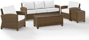 Bradenton 5Pc Outdoor Wicker Sofa Set - Sunbrella- Sofa, Coffee Table, Side Table & 2 Arm Chairs
