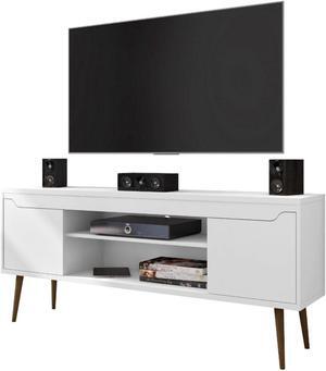 Bradley 62.99 TV Stand White  with 2 Media Shelves and 2 Storage Shelves in White  with Solid Wood Legs