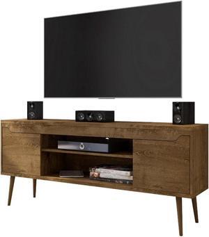 Bradley 62.99 TV Stand Rustic Brown with 2 Media Shelves and 2 Storage Shelves in Rustic Brown with Solid Wood Legs