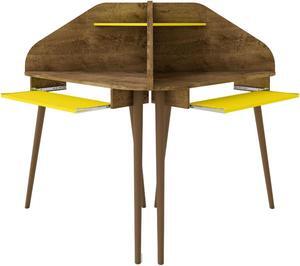 Bradley 2-Piece Cubicle Section Desk with Keyboard Shelf in Rustic Brown and Yellow