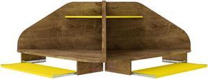Bradley Floating 2-Piece Cubicle Section Desk with Keyboard Shelf in Rustic Brown and Yellow
