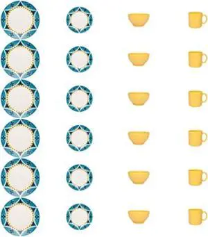 Biona Actual 16 Piece Dinner Set, Service  for 4 in Yellow and Blue