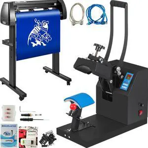VEVOR Heat Press Hat Cap 5.5"x3.5" + Vinyl Cutter Plotter Machine 53" W/floor Stand