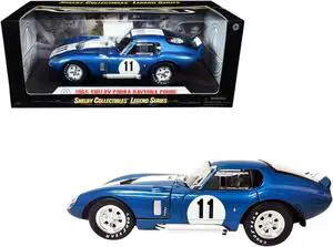 1965 Shelby Cobra Daytona Coupe #11 Blue Metallic with White Stripes 1/18 Diecast Model Car by Shelby Collectibles